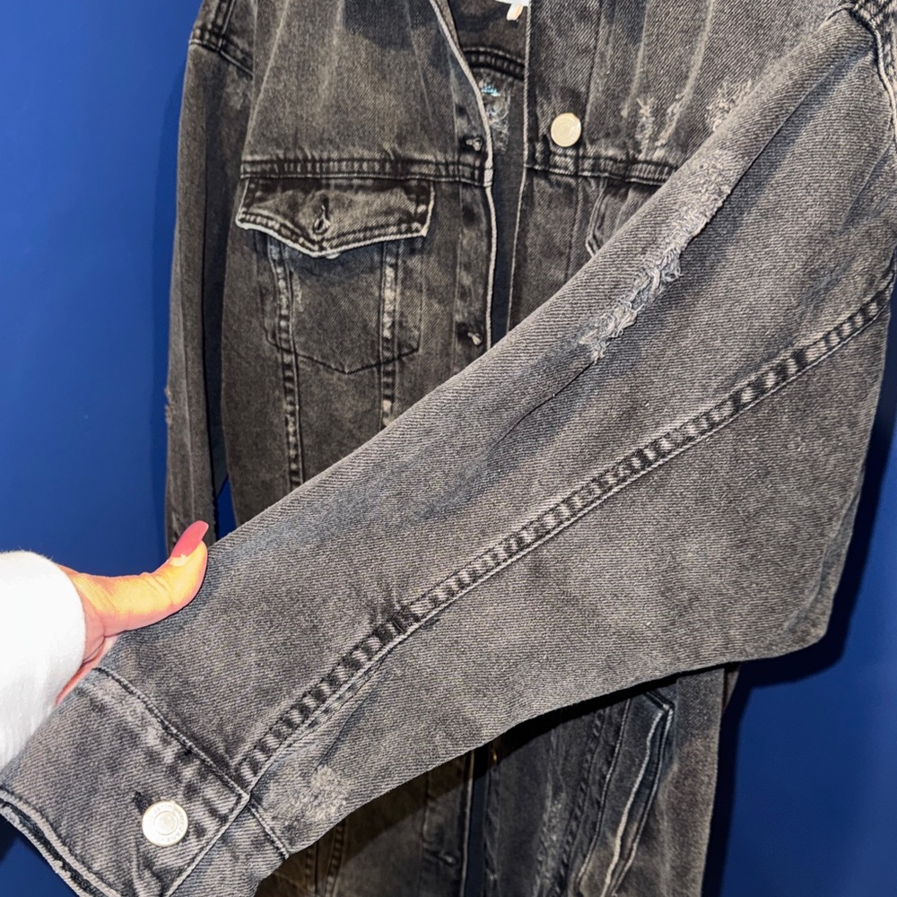 ZARA- Distressed Washed Black Denim Jacket Size S - Picture 10 of 14